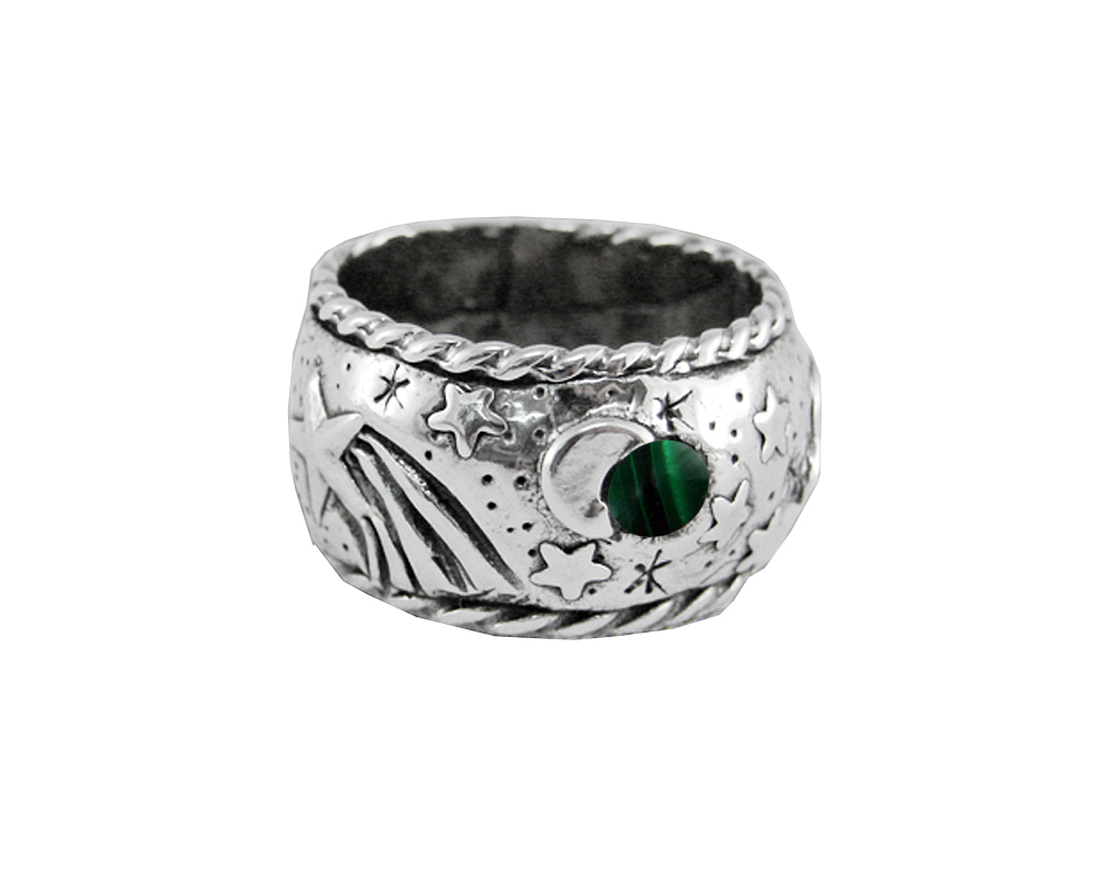 Sterling Silver Memories of a Starry Night Ring With Malachite Size 7